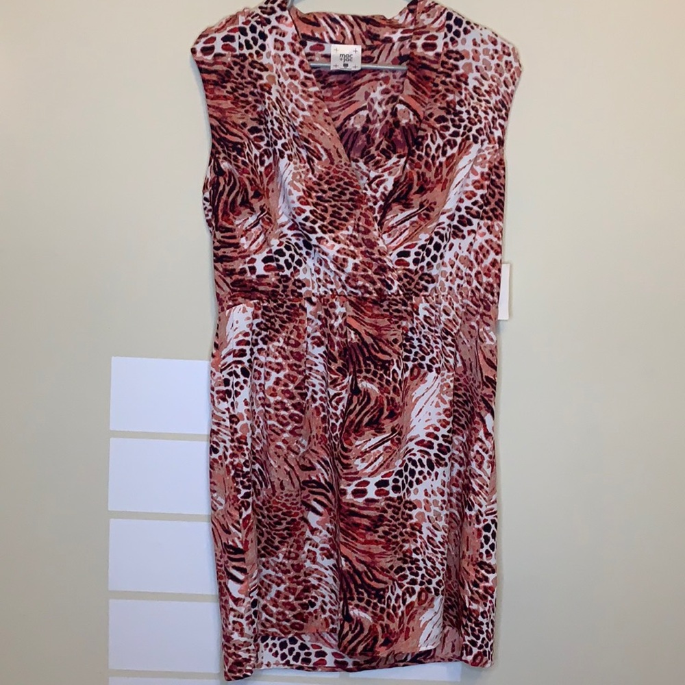 Mac + Jac Coral Combo Leopard Print V-neck Elastic Waist Mini Dress NWT Size XL